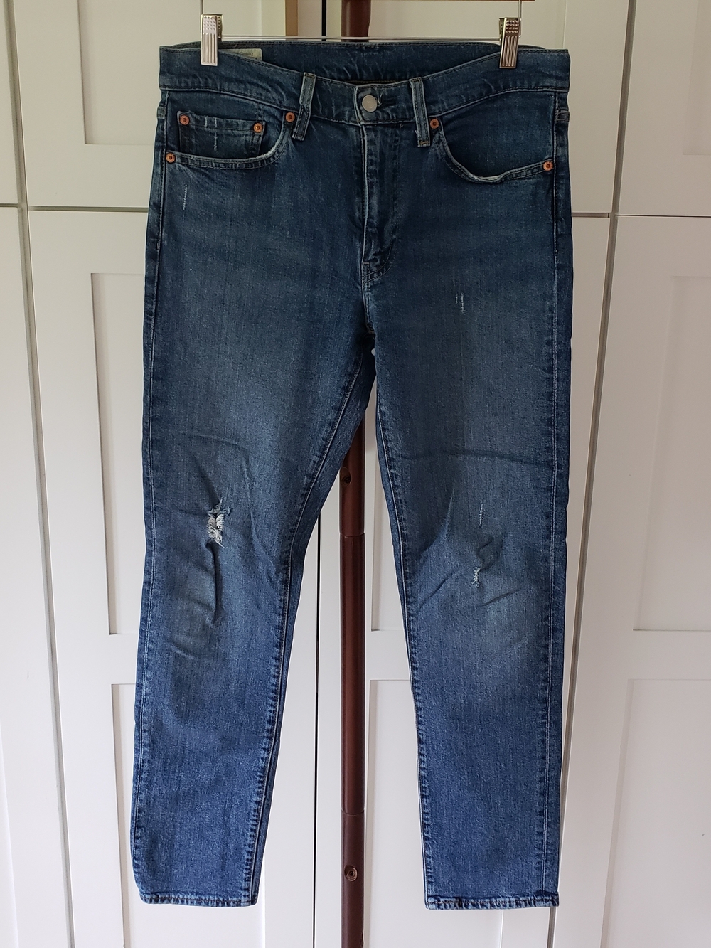 Levis Jeans Mens 32x32 Slim 511 Straight Mid Rise Rodeo Cowboy Distressed Denim